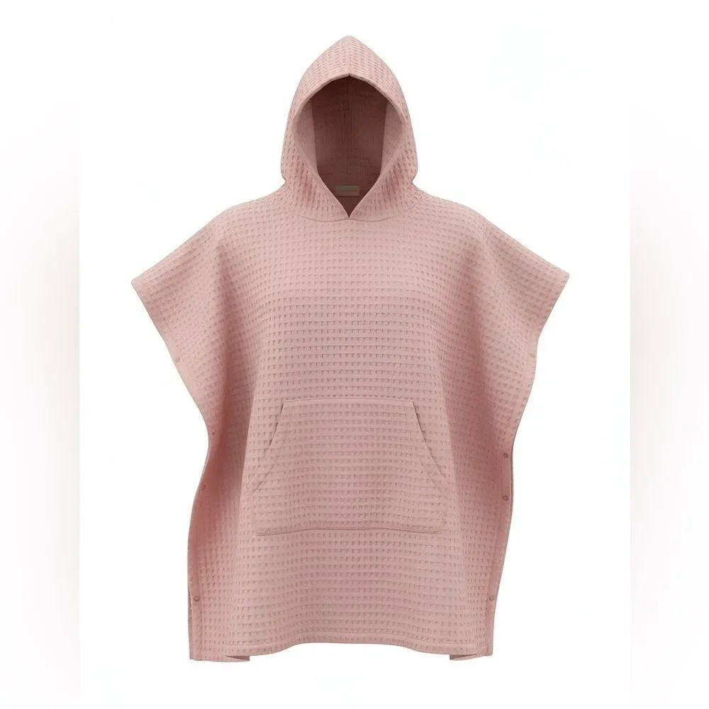 Organic Cotton Waffle Kids Poncho Hooded Towel: Pool, Beach, Bathroom PINK